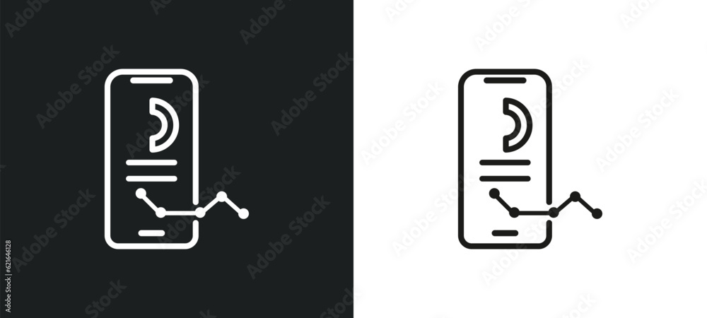 Poster mobile stock data outline icon in white and black colors. mobile stock data flat vector icon from bu