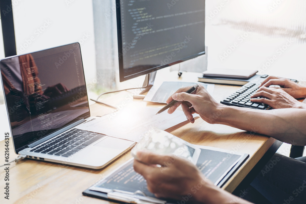 Aufkleber Programmers cooperating at Developing programming and website wo