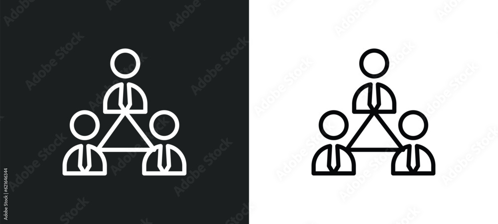 Poster users interconnected outline icon in white and black colors. users interconnected flat vector icon f