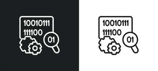 binary data search outline icon in white and black colors. binary data search flat vector icon from business and analytics collection for web, mobile apps and ui.
