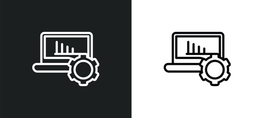 laptop with analysis outline icon in white and black colors. laptop with analysis flat vector icon from analytics collection for web, mobile apps and ui.