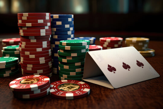 Poker chips and cards are depicted, representing the essential elements of the game. Generative Ai, Ai.