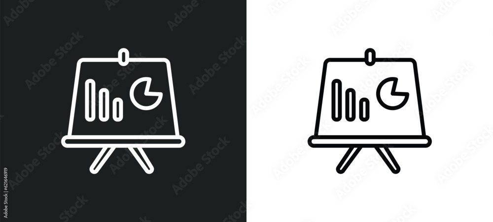 Poster data analytics graphic on a presentation screen outline icon in white and black colors. data analyti