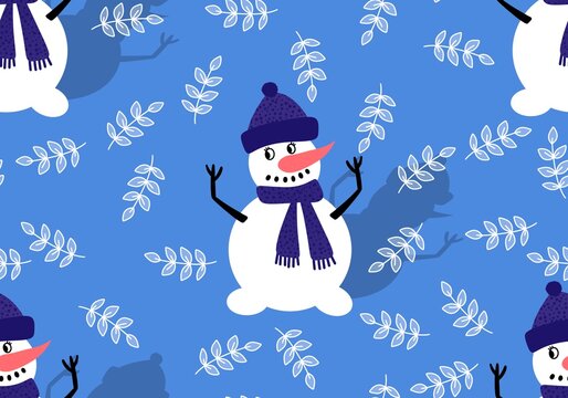 Cartoon snowman seamless Christmas pattern for new year accessories and wrapping paper and kids clothes print