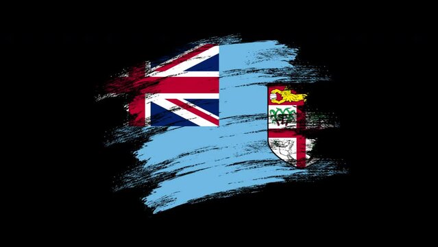 4K Paint Brush Fiji Flag with Alpha Channel. Waving Brushed Fijian Banner. Transparent Background Texture Fabric Pattern High Detail. stock video