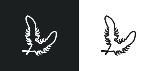 Fototapeta na wymiar feathers outline icon in white and black colors. feathers flat vector icon from brazilia collection for web, mobile apps and ui.