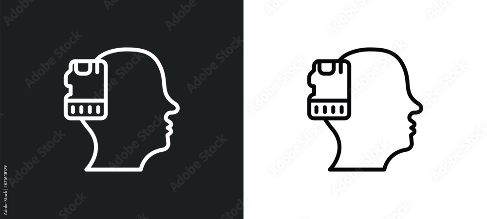 Poster memory outline icon in white and black colors. memory flat vector icon from brain process collection