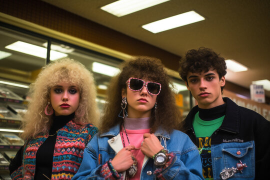 1980s style. Punk fashion as a reaction to the hippie movement of the past decades and against the materialistic values of the current decade. Retro, pop, hipster, neon, colorful. Generative AI