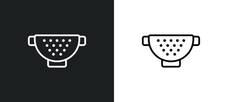 strainer with handle outline icon in white and black colors. strainer with handle flat vector icon from bistro and restaurant collection for web, mobile apps and ui.