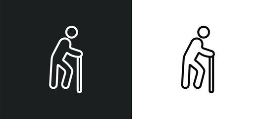 old man walking outline icon in white and black colors. old man walking flat vector icon from behavior collection for web, mobile apps and ui.