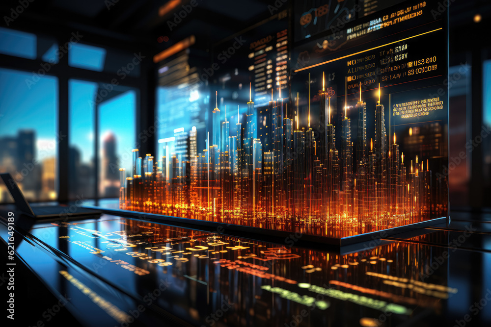 Poster illustrates the concept of data integration programming development through a virtual screen, symbol