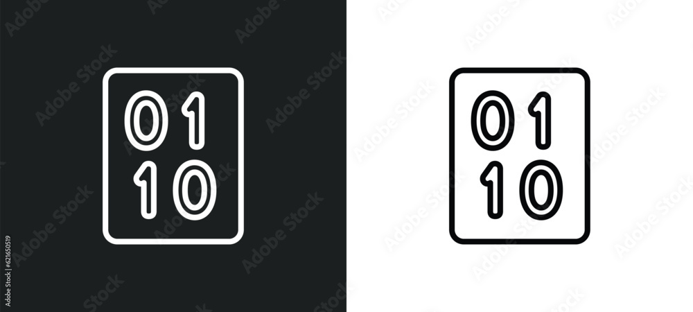 Poster binary outline icon in white and black colors. binary flat vector icon from artificial intelligence 