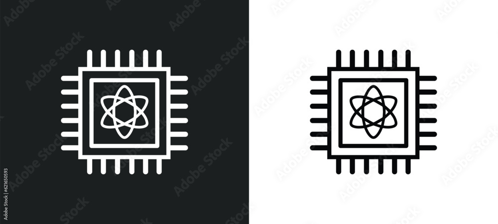 Poster quantum computing outline icon in white and black colors. quantum computing flat vector icon from ar
