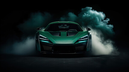 Green Supercar Smoke and Burnout