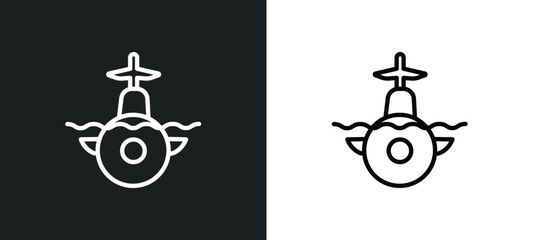 submarine front view outline icon in white and black colors. submarine front view flat vector icon from army and war collection for web, mobile apps and ui.