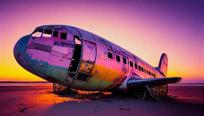 abounded airplane on the beach generative by ai