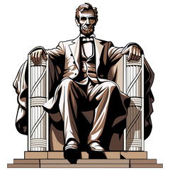 Obraz premium Lincoln Memorial Statue Silhouette Vector Illustration on White Background