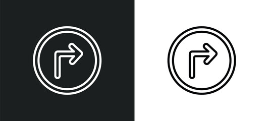 turn right outline icon in white and black colors. turn right flat vector icon from alert collection for web, mobile apps and ui.