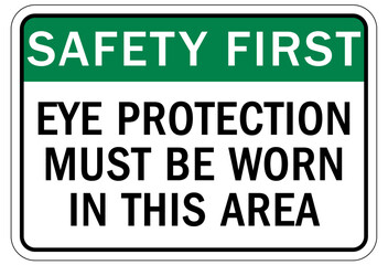 Wear eye protection warning sign and labels eye protection must be worn in this area