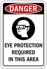 Wear eye protection warning sign and labels eye protection required in this area. 