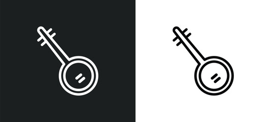 banjo outline icon in white and black colors. banjo flat vector icon from africa collection for web, mobile apps and ui. - obrazy, fototapety, plakaty