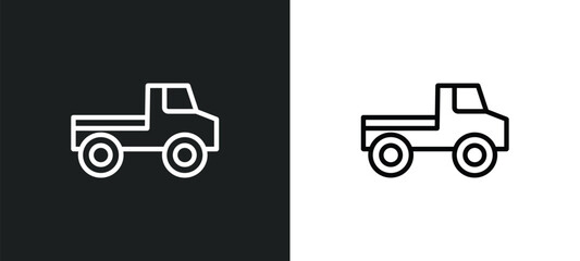 pickup truck outline icon in white and black colors. pickup truck flat vector icon from africa collection for web, mobile apps and ui. - obrazy, fototapety, plakaty
