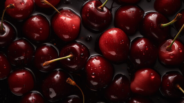 Cherry with droplet - Cherry in water - Created with Generative AI technology.