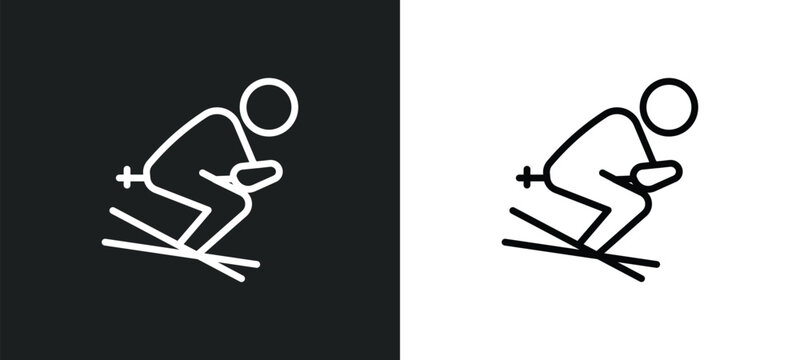 skiing outline icon in white and black colors. skiing flat vector icon from activity and hobbies collection for web, mobile apps and ui.