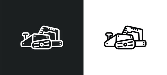 planer outline icon in white and black colors. planer flat vector icon from construction and tools collection for web, mobile apps and ui. - obrazy, fototapety, plakaty
