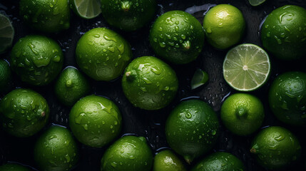 Lime with droplet - lime in water - Created with Generative AI technology. - obrazy, fototapety, plakaty