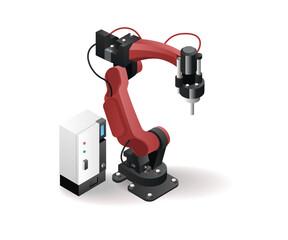 Technology Tool factory robotic arm with artificial intelligence concept isometric illustration