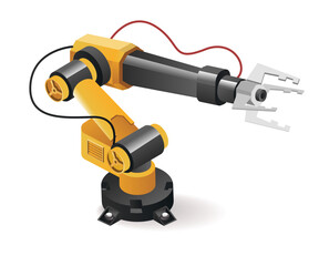 Car industry robot arm tool technology with artificial intelligence concept isometric illustration