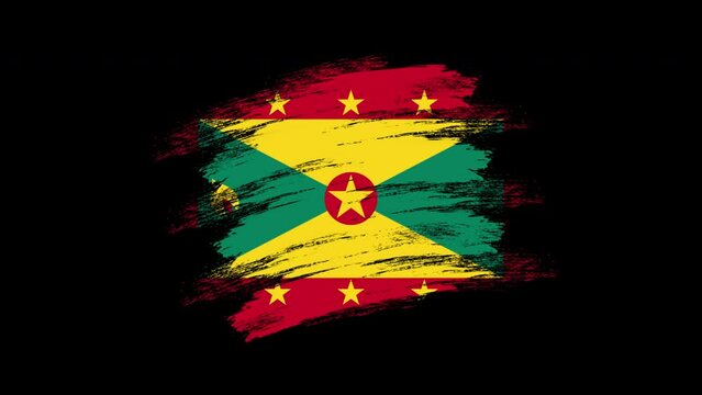 4K Paint Brush Grenada Flag with Alpha Channel. Waving Brushed Grenadan Banner. Transparent Background Texture Fabric Pattern High Detail. stock video