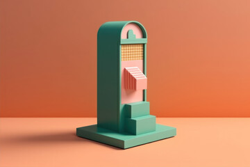 3d render of a green telephone booth with a pink and orange background generative ai