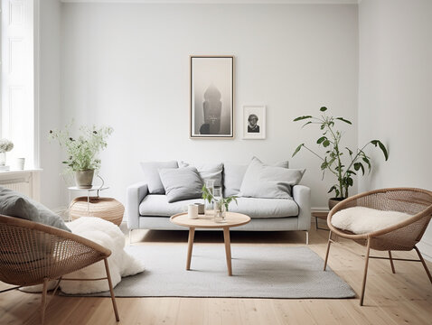 Calm and Tranquil Scandinavian Living: A Bright and Minimalistic Nordic Interior Highlighted by Neutral Tones and Green Plants