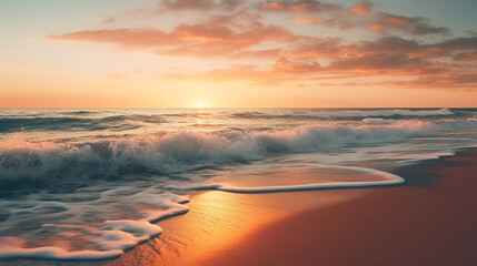 Fototapeta na wymiar Golden Serenity: Photorealistic Sunrise on a Calm Beach, ai generated