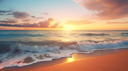Fototapeta na wymiar Golden Serenity: Photorealistic Sunrise on a Calm Beach, ai generated