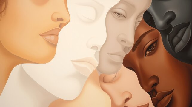 Abstract art of different skin colors and multiracial, no to racism, diversity concept. Generative AI