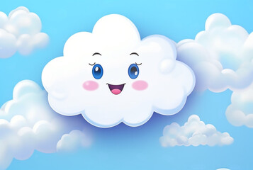 blue sky with a happy cloud, illustration 