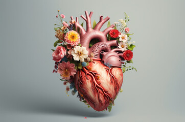 bouquet of flowers in a human heart 