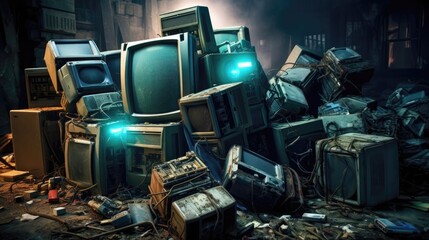 Collected and awaiting for the disposal of electronic waste, refrigerators, washing machines and others. Generative AI
