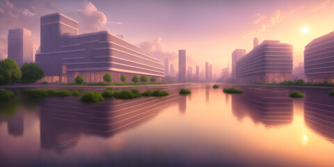 City Building Simple Modern Skyscraper business 3D illustration background.