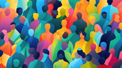 Inclusion and diversity concept expressed by an flat illustration of a colorful crowd of people. Generative AI