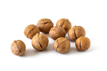 Walnuts with a strong shell, isolated on a white background