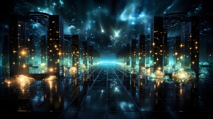 Data Symphony: A Captivating Visual Representation of a Server Farm Powering Cloud Computing
