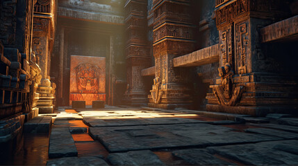 Illustration of Aztec temple - AI generated image. - obrazy, fototapety, plakaty