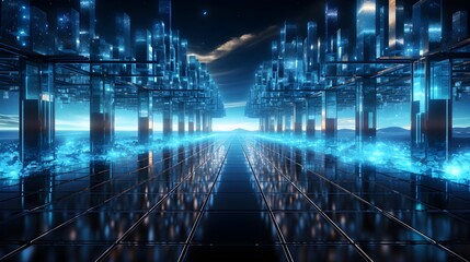 Data Symphony: A Captivating Visual Representation of a Server Farm Powering Cloud Computing