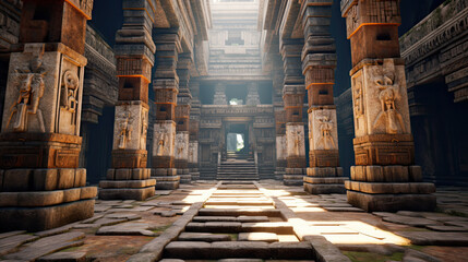 Illustration of Aztec temple - AI generated image. - obrazy, fototapety, plakaty