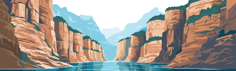 Fototapete Lachsfarbe A canyon with a river vector simple 3d smooth cut isolated illustration