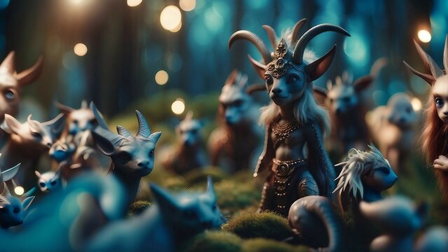 a fantasy scene showcasing mythological creatures from different cultures coming together